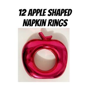 12 VINTAGE Apple Shaped Napkin Rings, Metallic Red